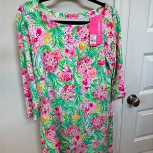 NWT! ☀️Lilly Pulitzer Pink and Green Sheath Dress 3/4 Sleeve